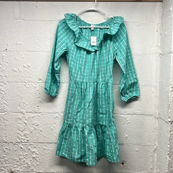 NEW J. Crew Seersucker Ruffleneck Cotton Mini Dress, Aqua Green Blue, SZ 0 - Picture 3 of 9